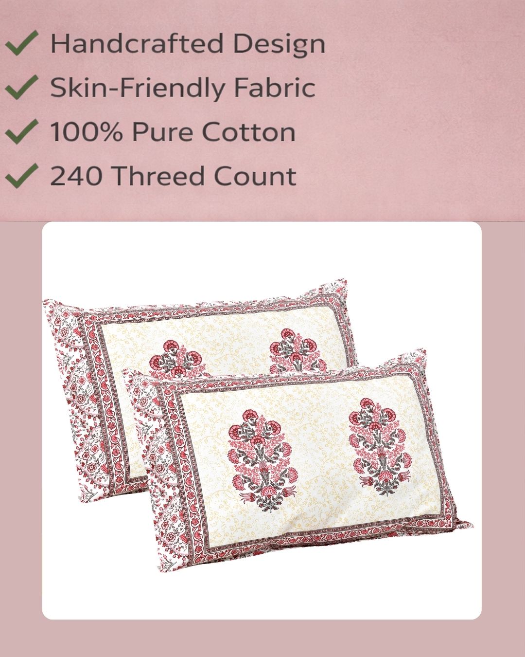 Rosy Glow Cotton Pillow Cover Set of 2 (17x28 in)