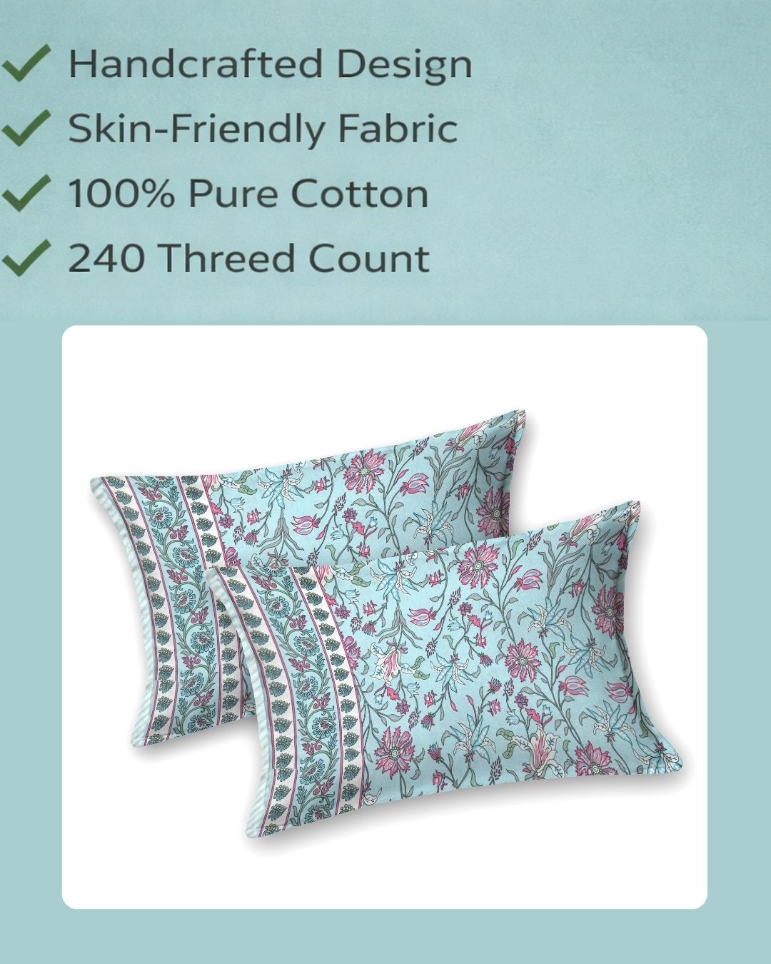Aqua Glow Cotton Pillow Cover Set of 2 (17x28 in)