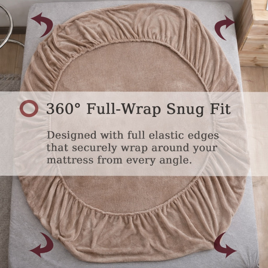 Dessert Warmth Flannel Elastic Fitted King Bedsheet (78×72×8 Inch) with 2 Pillow Covers (18×28 Inch) | Soft & Cozy Winter Bedding
