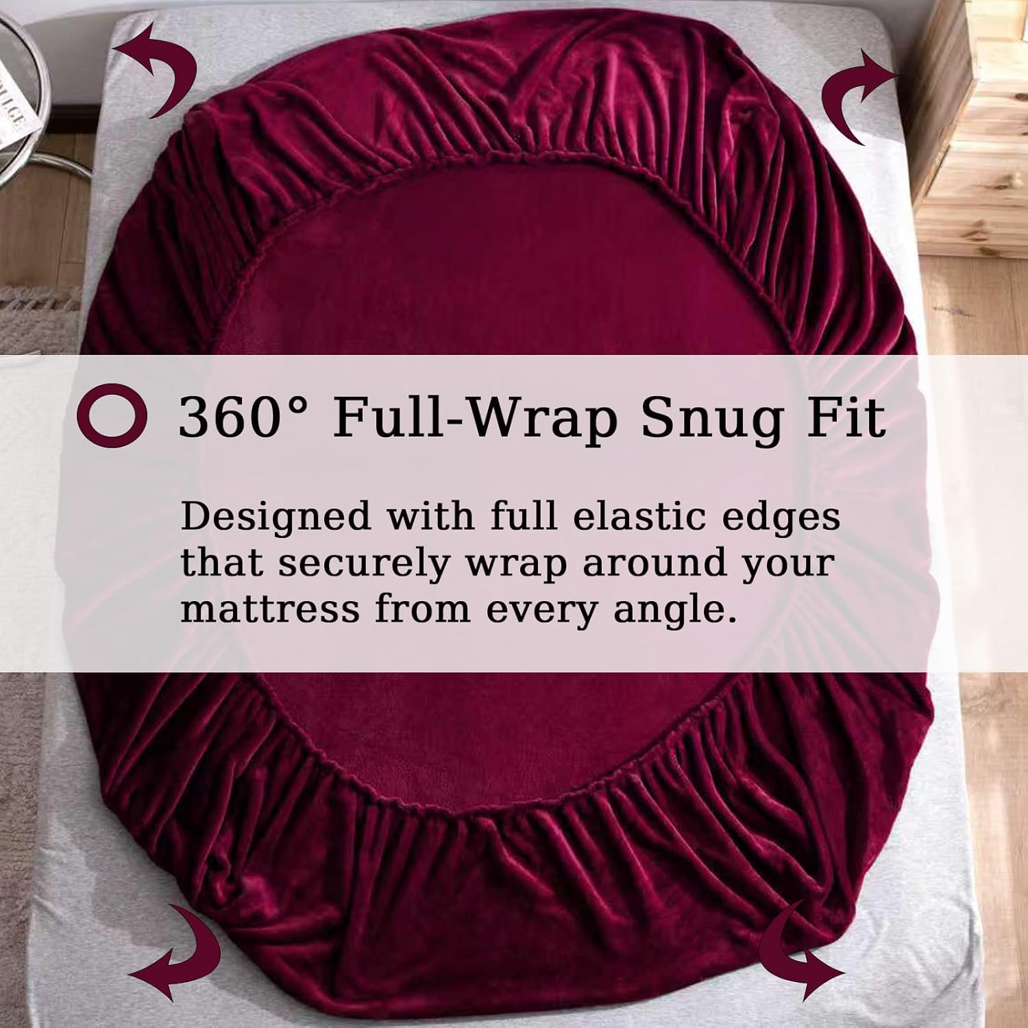 Crimson Warmth Flannel Elastic Fitted King Bedsheet (78×72×8 Inch) with 2 Pillow Covers (18×28 Inch) | Soft & Cozy Winter Bedding (Wine)