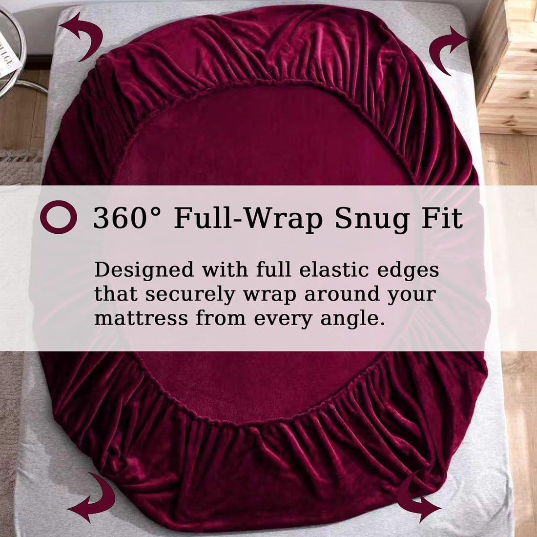 Crimson Warmth Flannel Elastic Fitted King Bedsheet (78×72×8 Inch) with 2 Pillow Covers (18×28 Inch) | Soft & Cozy Winter Bedding (Wine)