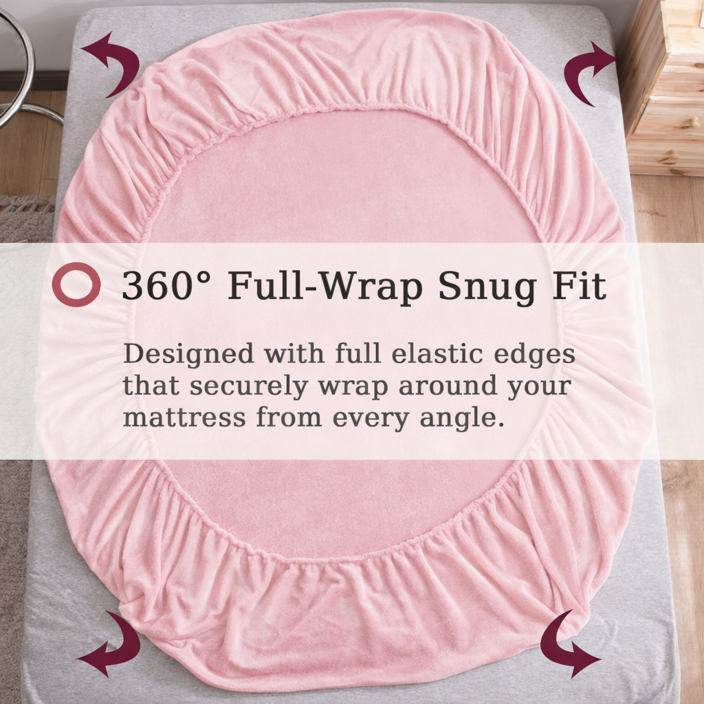 Blush Warmth Flannel Elastic Fitted King Bedsheet (78×72×8 Inch) with 2 Pillow Covers (18×28 Inch) | Soft & Cozy Winter Bedding