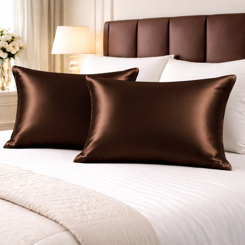 Duchess Mocha Satin Pillow Cover Set of 2 (20x30 in)