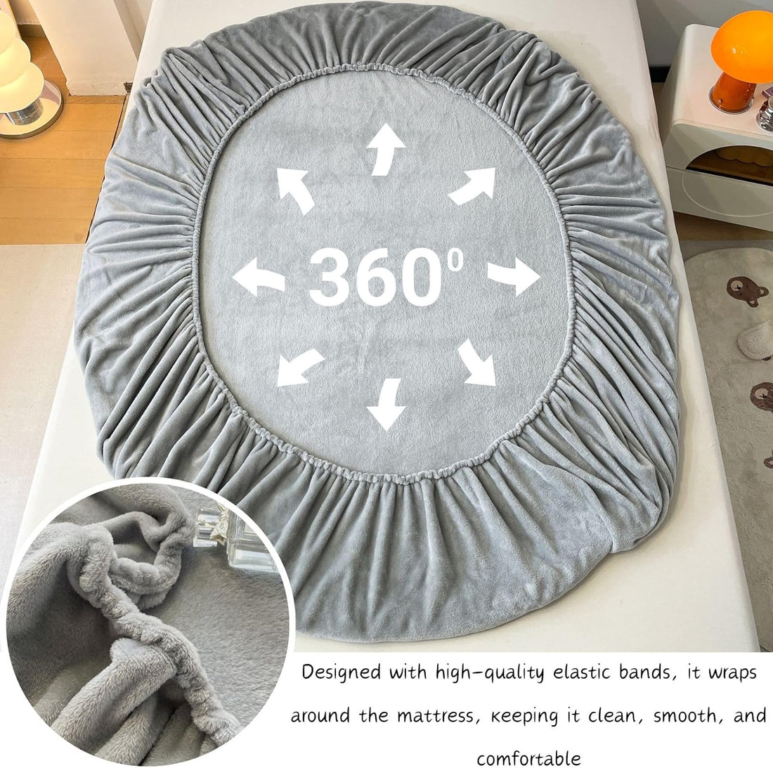 Silver Warmth Flannel Elastic Fitted King Bedsheet (78×72×8 Inch) with 2 Pillow Covers (18×28 Inch) | Soft & Cozy Winter Bedding