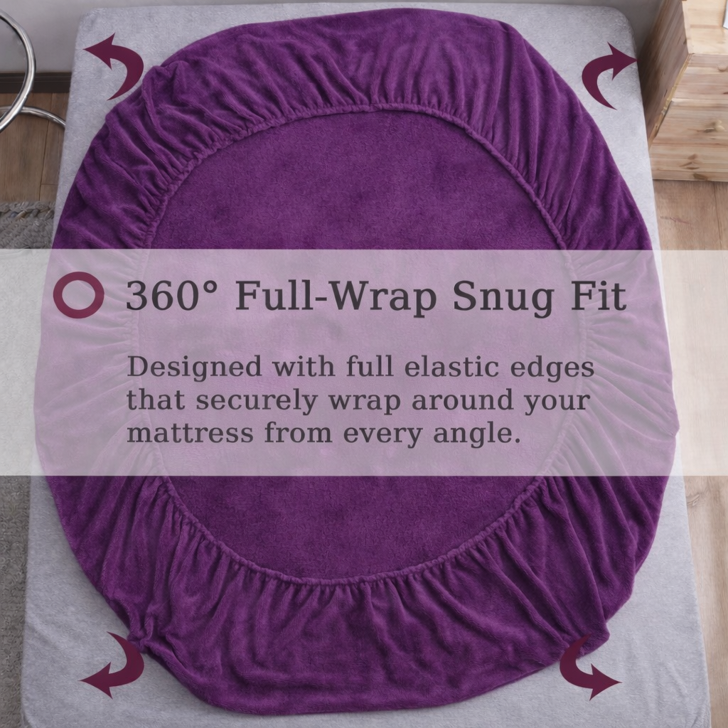 Plum Warmth Flannel Elastic Fitted King Bedsheet (78×72×8 Inch) with 2 Pillow Covers (18×28 Inch) | Soft & Cozy Winter Bedding