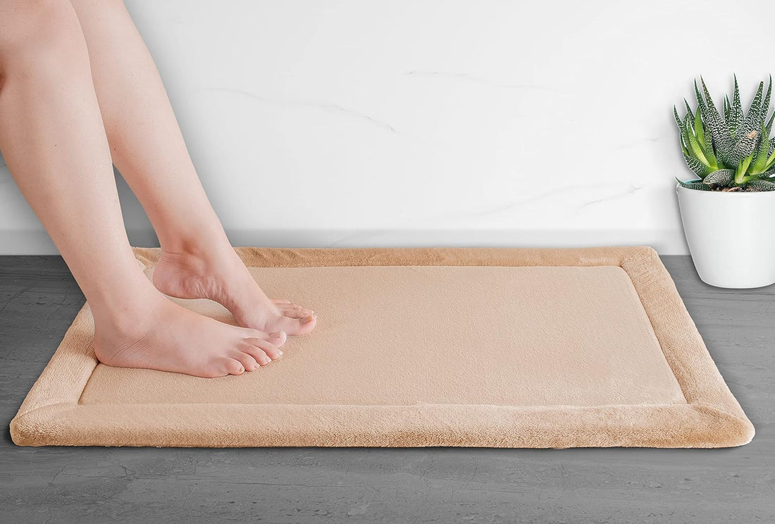 Sandy Shore Memory Foam All-Purpose Super Soft Anti-Slip Bath Mat, Machine Washable (Beige, 40x60 cm)