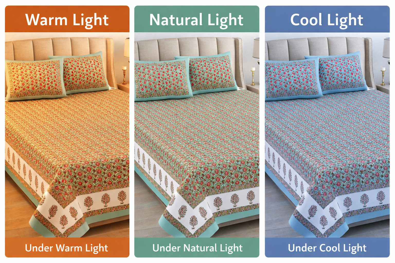 Gulabi Buta Hand Block Printed Cotton King Bedsheet Set | 90×108 | 240 TC