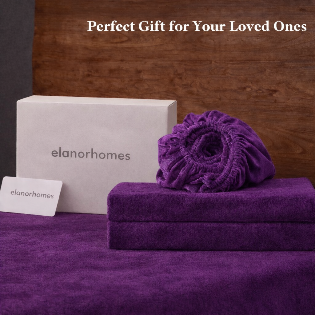 Plum Warmth Flannel Elastic Fitted King Bedsheet (78×72×8 Inch) with 2 Pillow Covers (18×28 Inch) | Soft & Cozy Winter Bedding