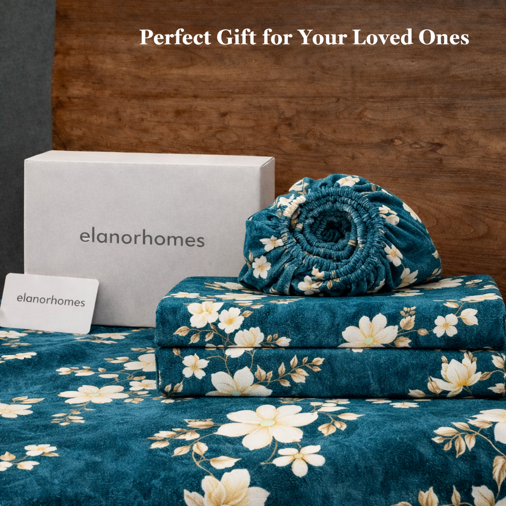 Teal Warmth Flannel Elastic Fitted King Bedsheet (78×72×8 Inch) with 2 Pillow Covers (18×28 Inch) | Soft & Cozy Winter Bedding
