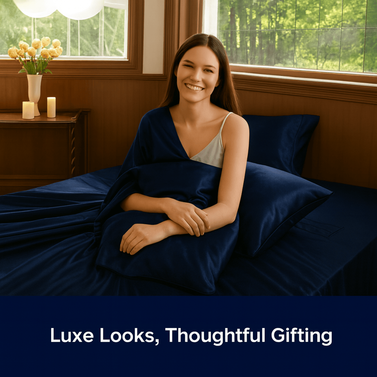 Windsor Navy Luxury Cotton Satin King Size Bedsheet 90x108 Inches with 2 Pillow Covers 20x30 Inches | Soft, Glossy & Elegant | Solid Finish