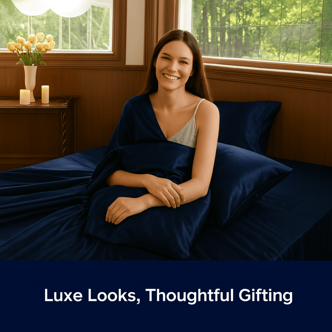 Windsor Navy Luxury Cotton Satin King Size Bedsheet 90x108 Inches with 2 Pillow Covers 20x30 Inches | Soft, Glossy & Elegant | Solid Finish
