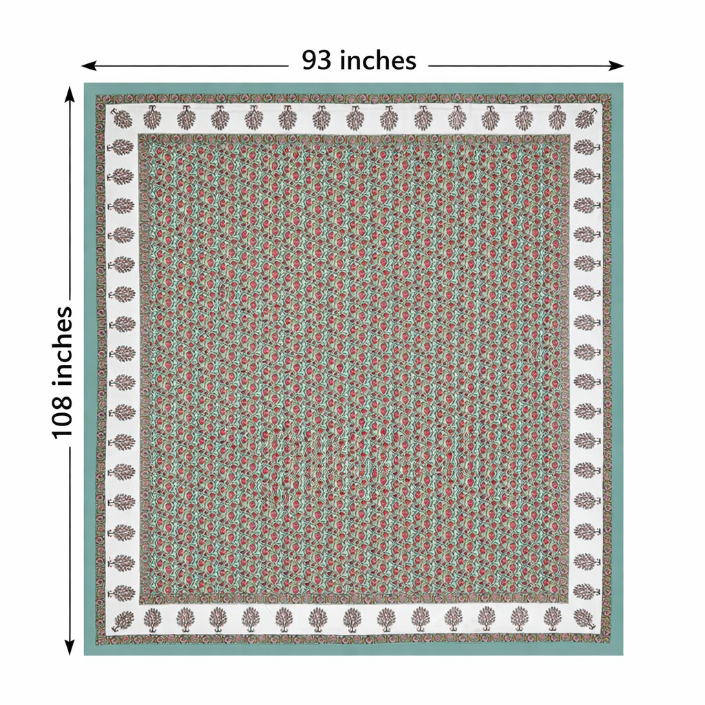 Gulabi Buta Hand Block Printed Cotton King Bedsheet Set | 90×108 | 240 TC