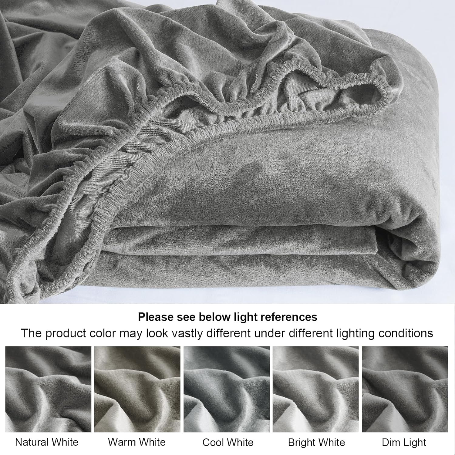 Silver Warmth Flannel Elastic Fitted King Bedsheet (78×72×8 Inch) with 2 Pillow Covers (18×28 Inch) | Soft & Cozy Winter Bedding