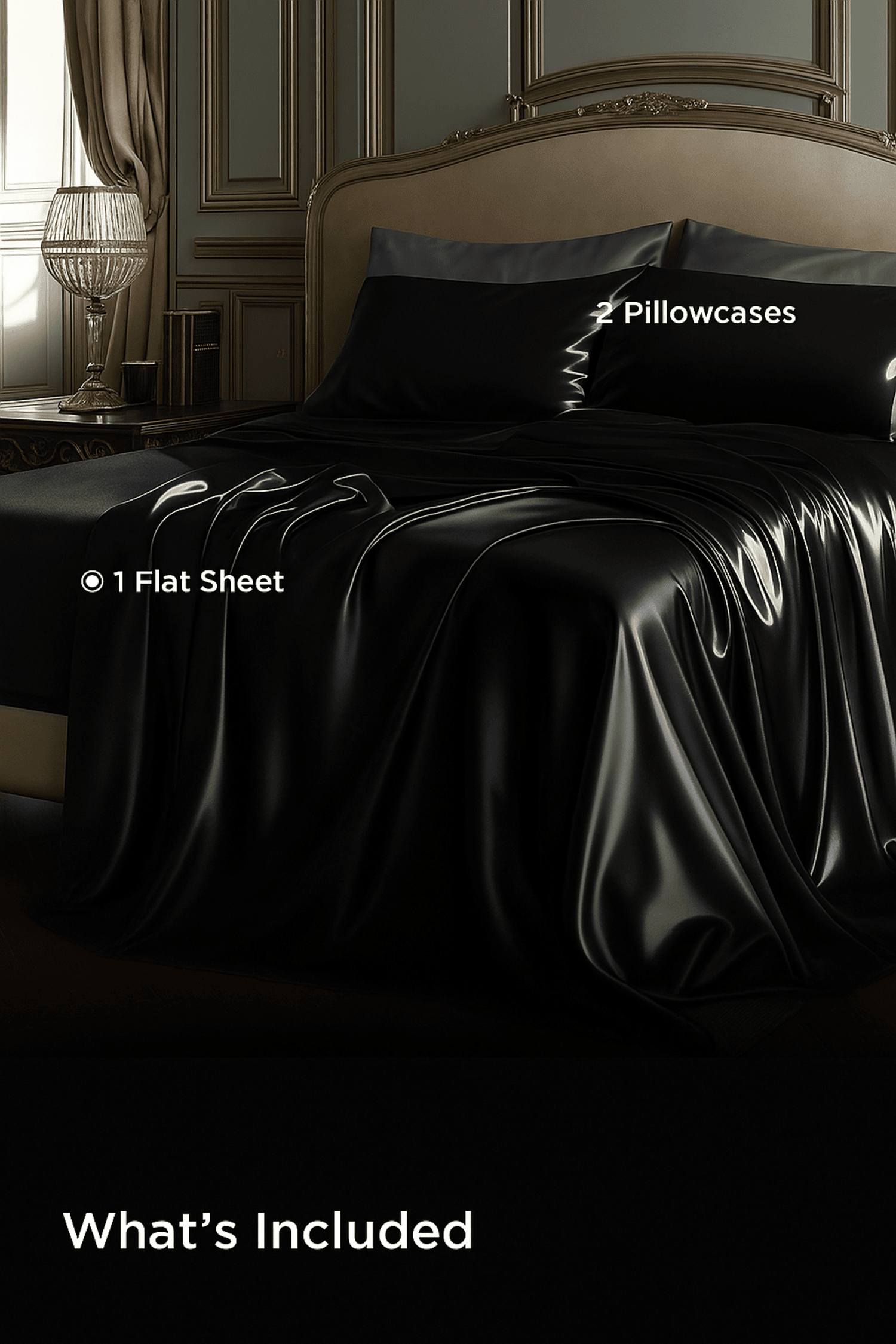Crown Black Luxury Cotton Satin King Size Bedsheet 90x108 Inches with 2 Pillow Covers 20x30 Inches | Soft, Glossy & Elegant | Solid Finish