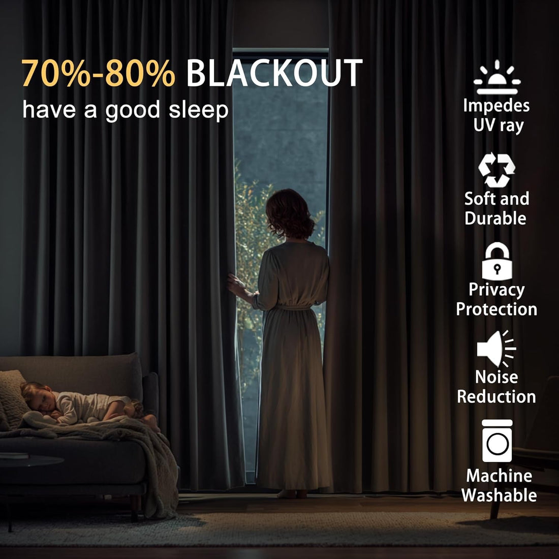 Mint Drape 7 Feet Blackout Curtains for Door & Window | 100% Polyester | Light & Noise Blocking