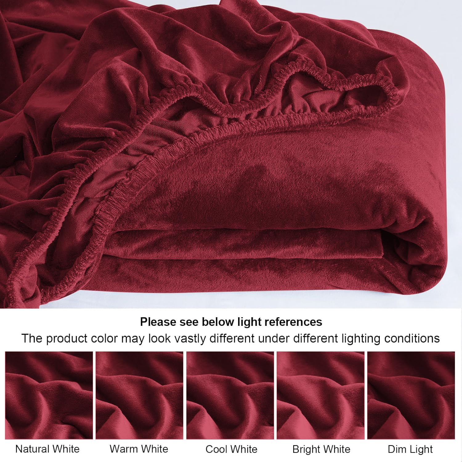 Crimson Warmth Flannel Elastic Fitted King Bedsheet (78×72×8 Inch) with 2 Pillow Covers (18×28 Inch) | Soft & Cozy Winter Bedding (Wine)
