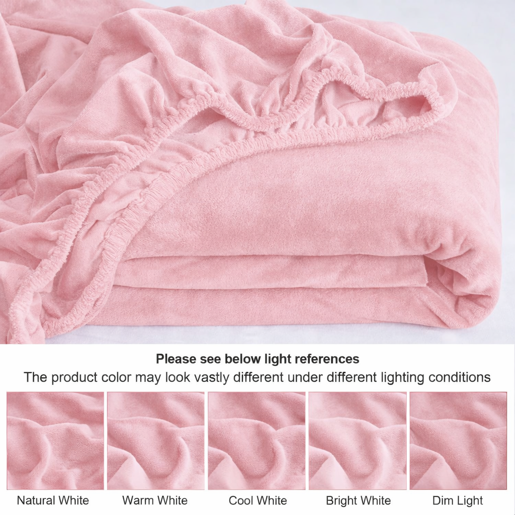 Blush Warmth Flannel Elastic Fitted King Bedsheet (78×72×8 Inch) with 2 Pillow Covers (18×28 Inch) | Soft & Cozy Winter Bedding