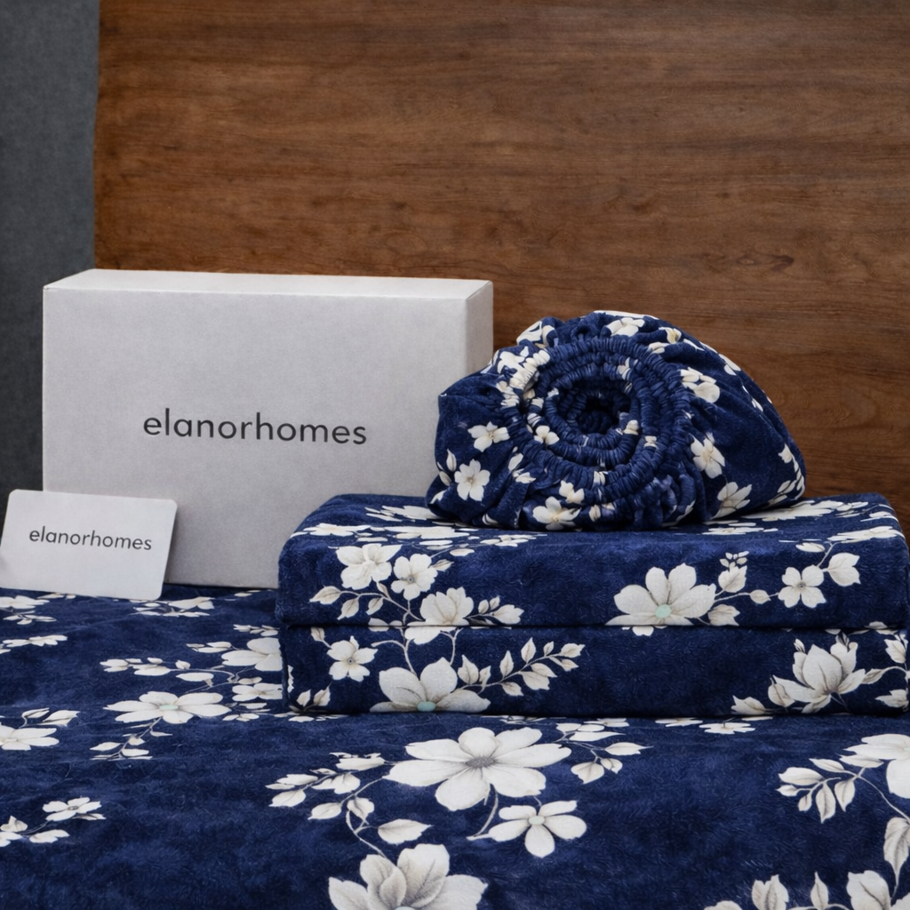 Bloom Warmth Flannel Elastic Fitted King Bedsheet (78×72×8 Inch) with 2 Pillow Covers (18×28 Inch) | Soft & Cozy Winter Bedding