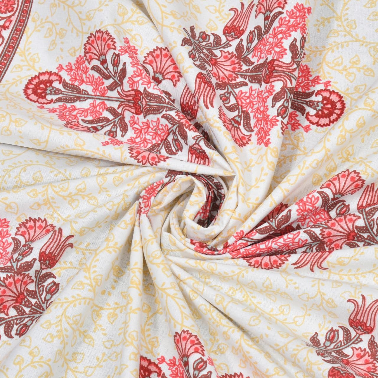Fulwari Red Fulwari Printed Base Hand Block Printed Cotton Single Bedsheet | 60x90 inches