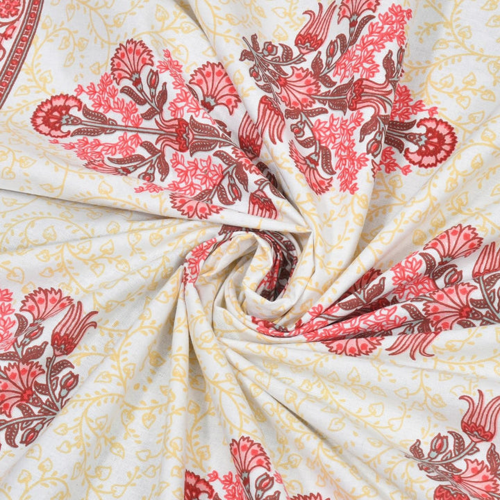 Fulwari Red Fulwari Printed Base Hand Block Printed Cotton Single Bedsheet | 60x90 inches