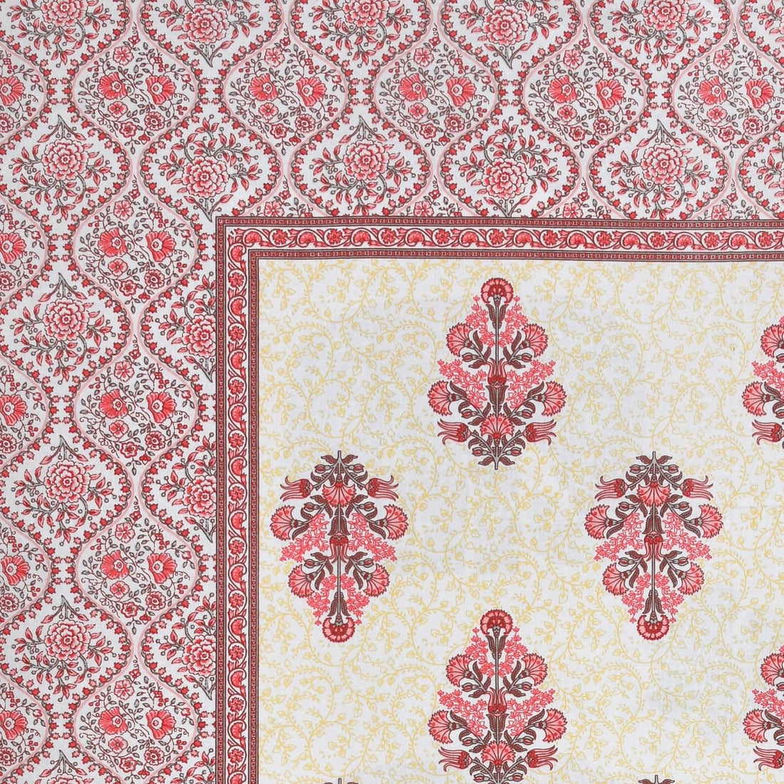 Fulwari Red Fulwari Printed Base Hand Block Printed Cotton Single Bedsheet | 60x90 inches