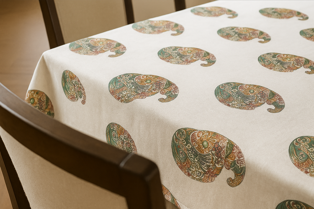 Multi paisley Hand Block Printed Cotton Table Cover I 6 Seater