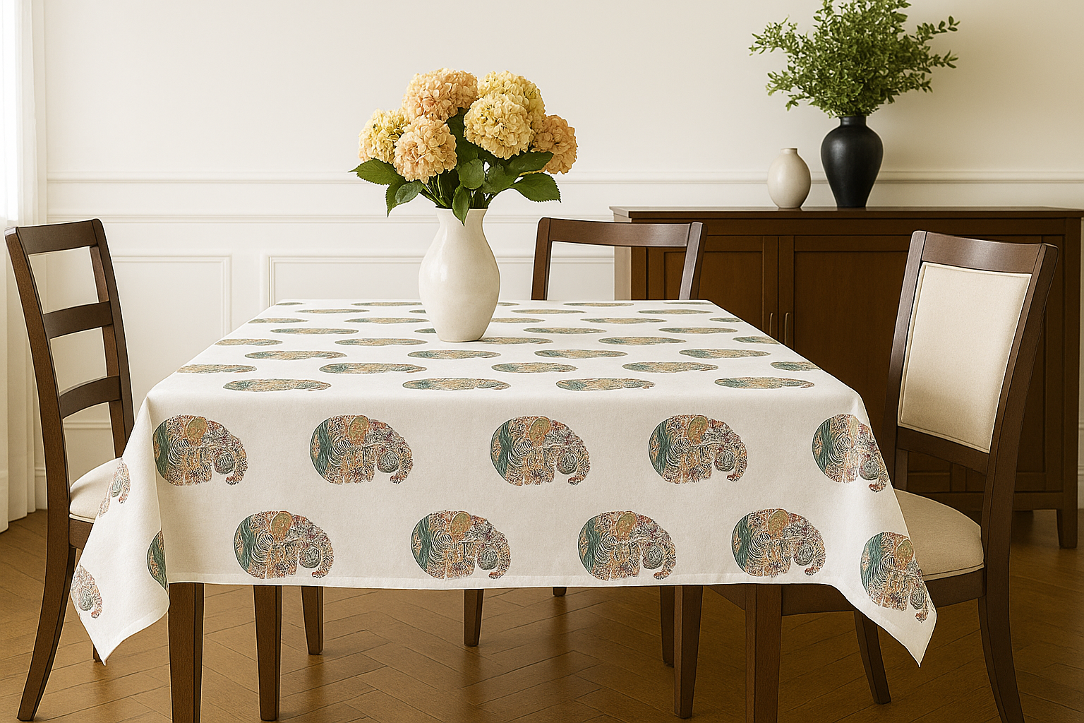Multi paisley Hand Block Printed Cotton Table Cover I 6 Seater