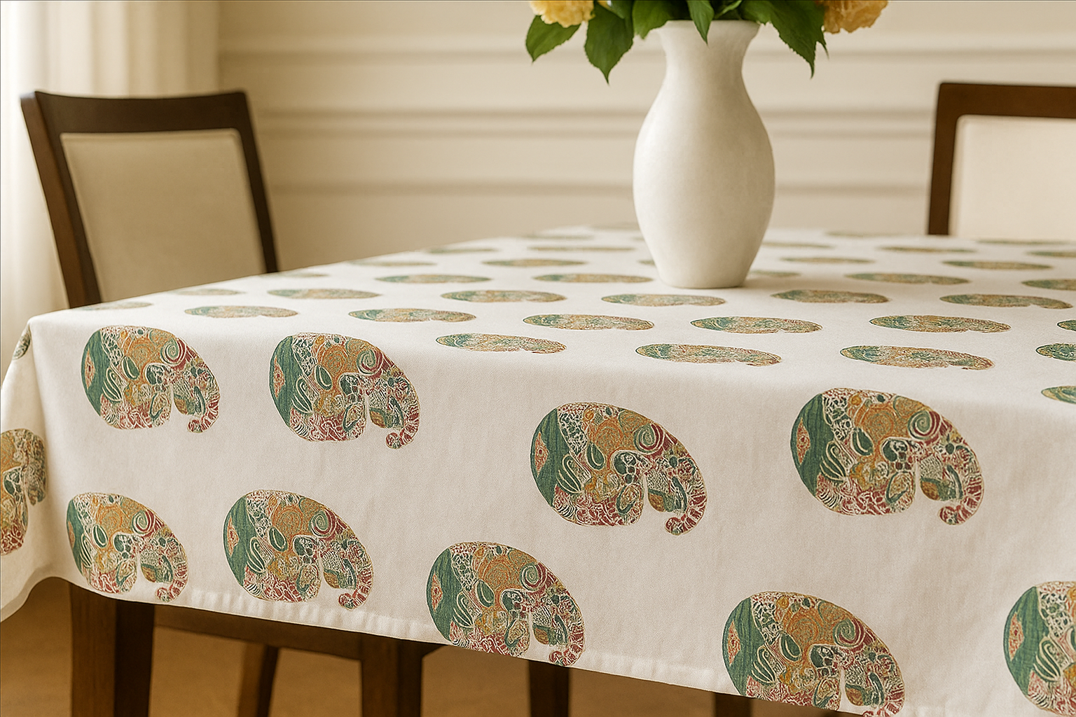Multi paisley Hand Block Printed Cotton Table Cover I 6 Seater