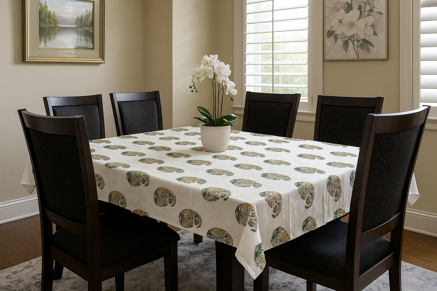 Multi paisley Hand Block Printed Cotton Table Cover I 6 Seater