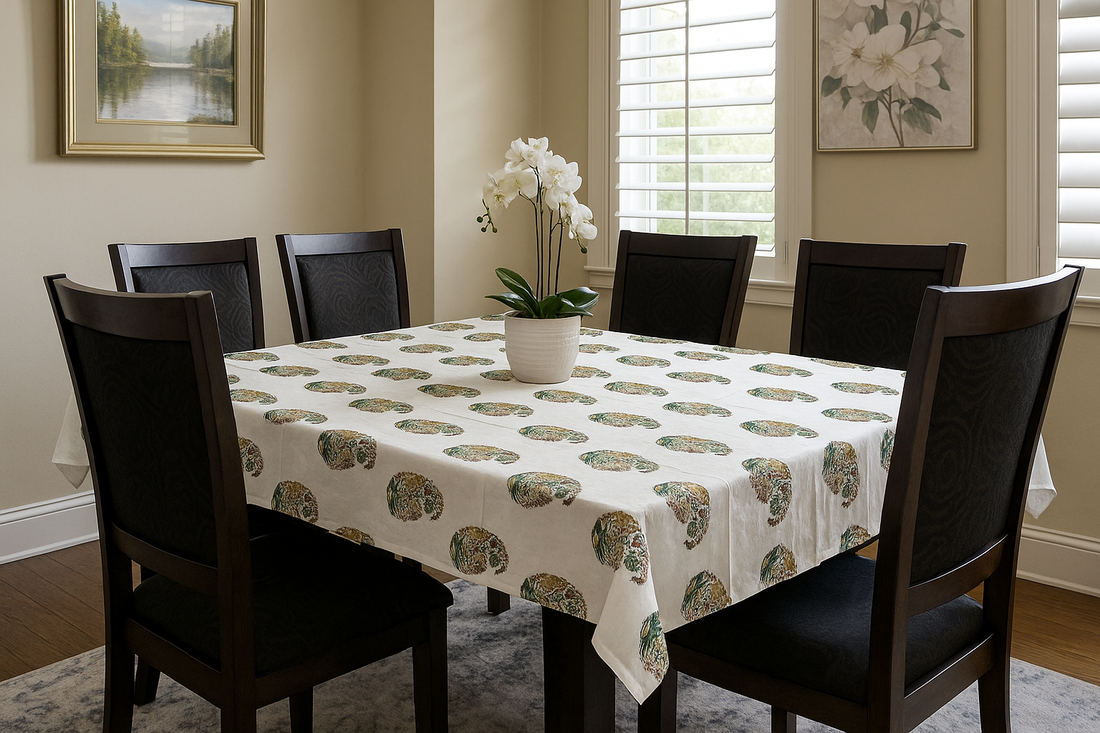 Multi paisley Hand Block Printed Cotton Table Cover I 6 Seater