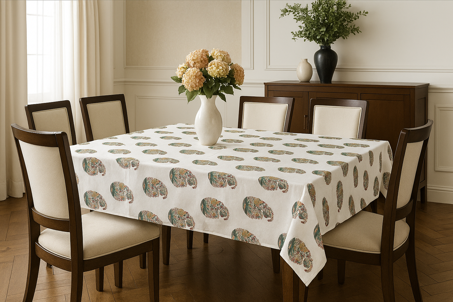 Multi paisley Hand Block Printed Cotton Table Cover I 6 Seater