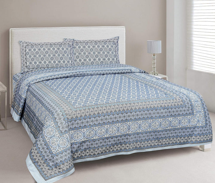 Neeli Chhaon Hand Block Printed Cotton King Bedsheet Set