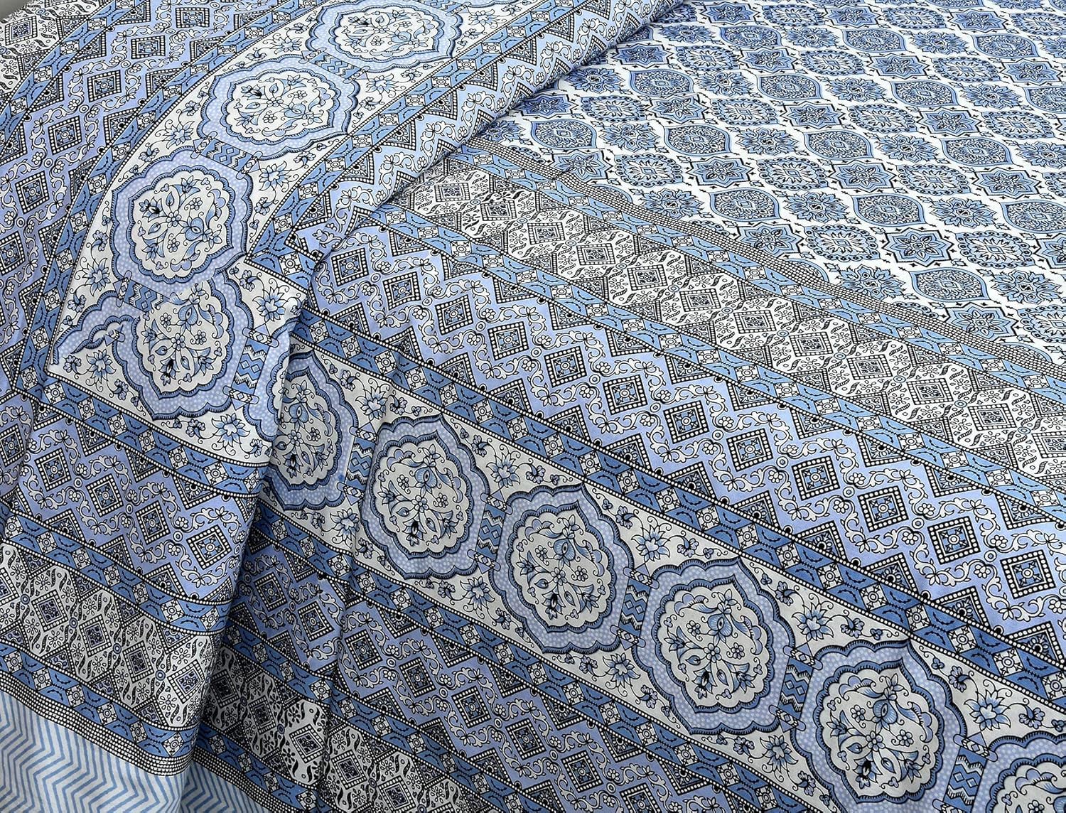 Neeli Chhaon Hand Block Printed Cotton King Bedsheet Set | 90×108 | 240 TC
