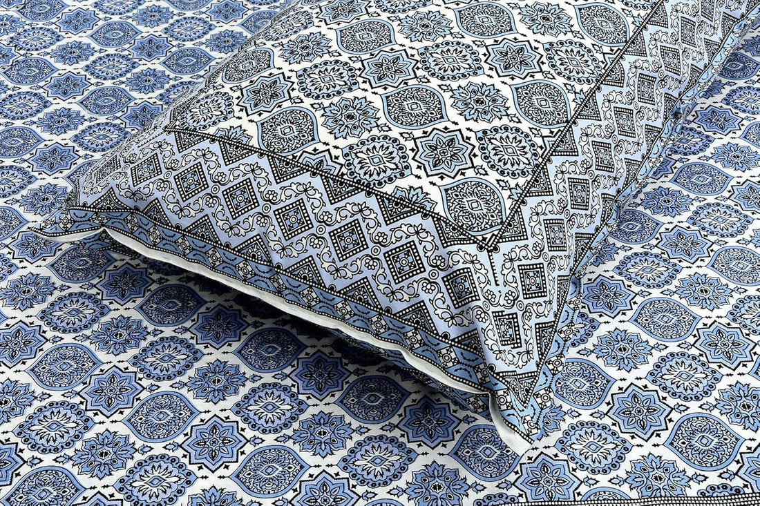 Neeli Chhaon Hand Block Printed Cotton King Bedsheet Set | 90×108 | 240 TC