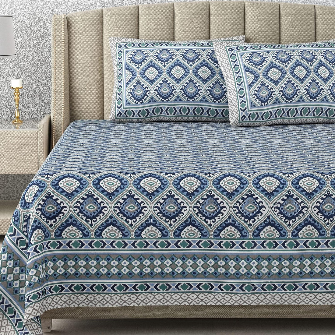 Neeli Jaali Hand Block Printed Cotton King Bedsheet Set