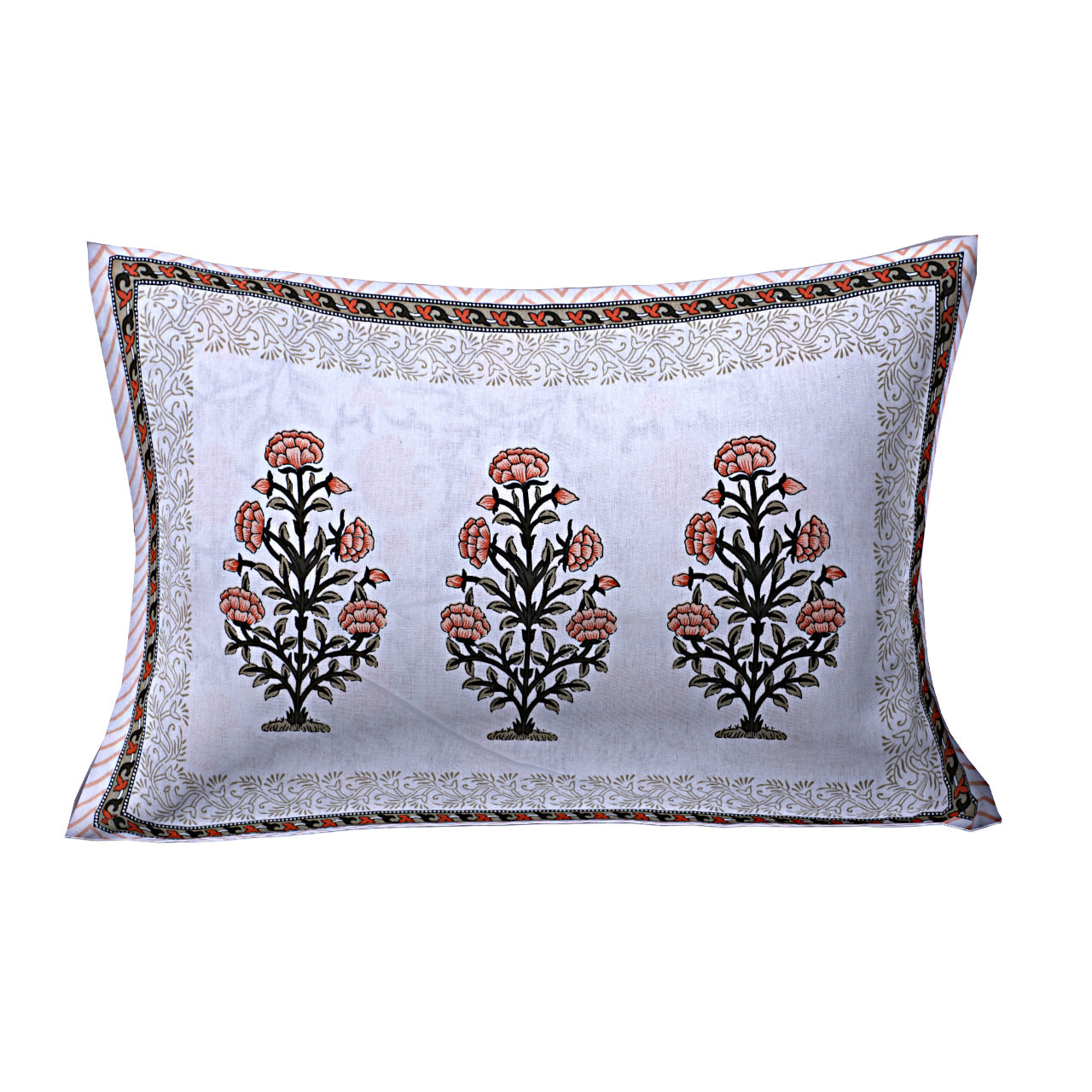 Peach Blossom Hand Block Printed Cotton Single Bedsheet | 60x90 inches