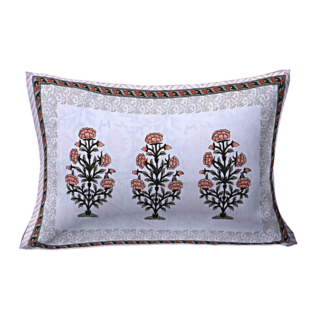 Peach Blossom Hand Block Printed Cotton Single Bedsheet | 60x90 inches