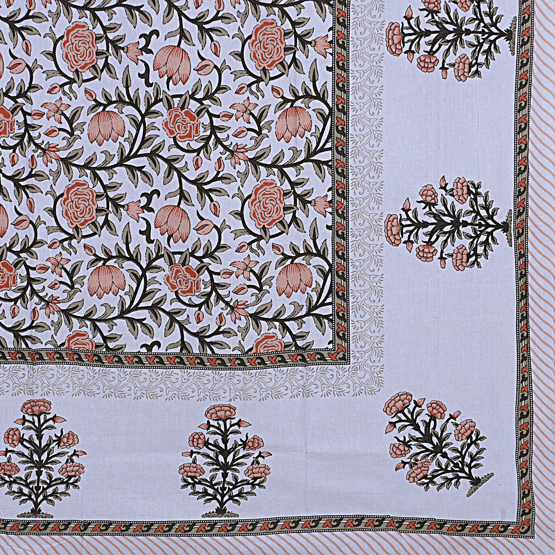 Peach Blossom Hand Block Printed Cotton Single Bedsheet | 60x90 inches