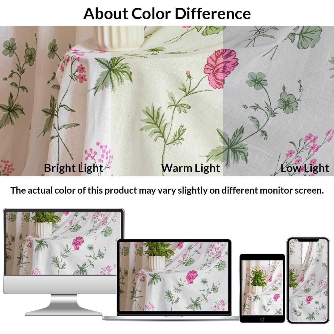 Pink Floral  7 Feet Sheer Curtains for Door & Window | 100% Polyester | Light & Noise Blocking