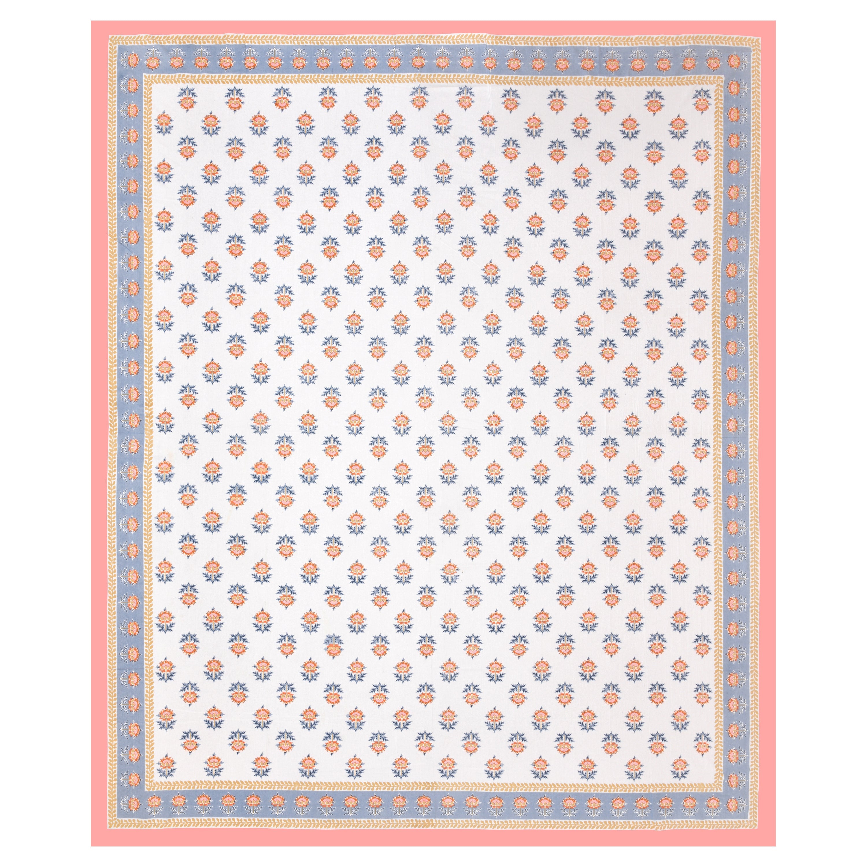 Pink Floral Buta Hand Block Printed Cotton King Bedsheet Set | 90×108 | 240 TC