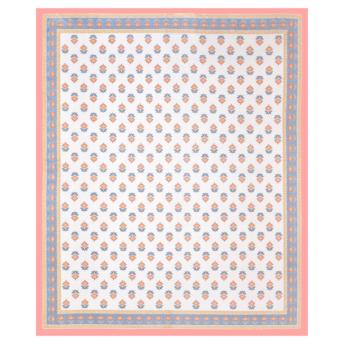 Pink Floral Buta Hand Block Printed Cotton King Bedsheet Set | 90×108 | 240 TC