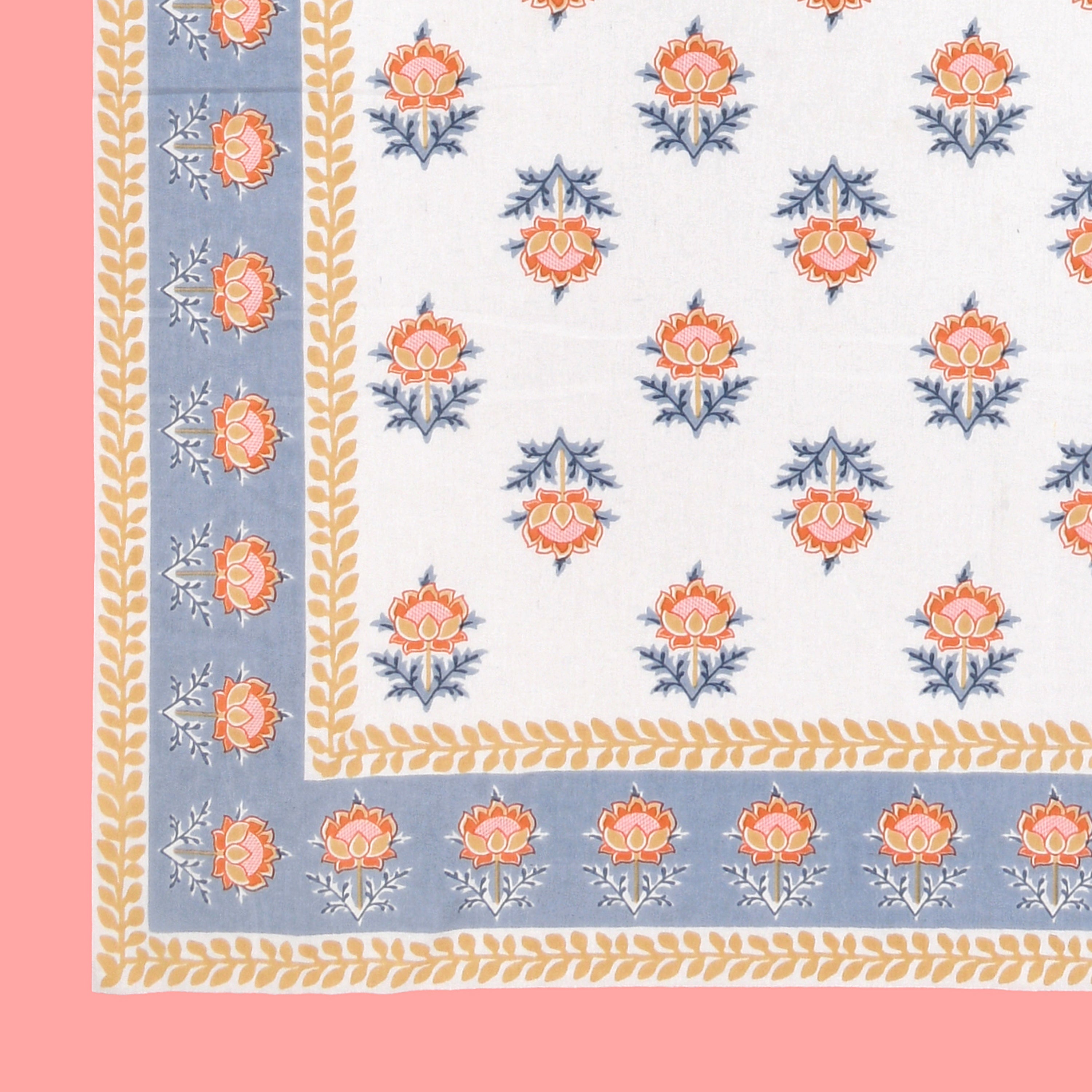 Pink Floral Buta Hand Block Printed Cotton King Bedsheet Set | 90×108 | 240 TC