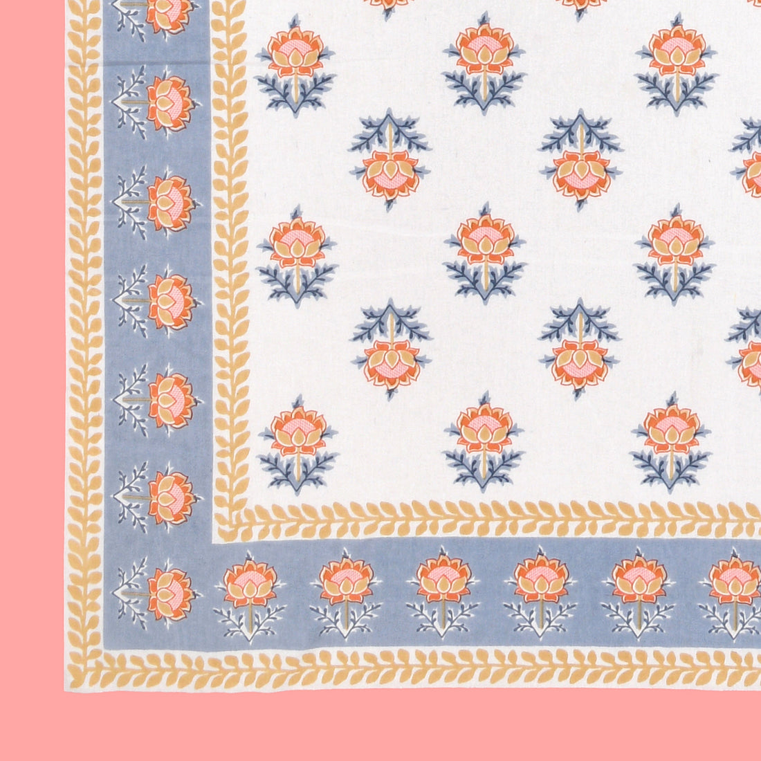 Pink Floral Buta Hand Block Printed Cotton King Bedsheet Set | 90×108 | 240 TC