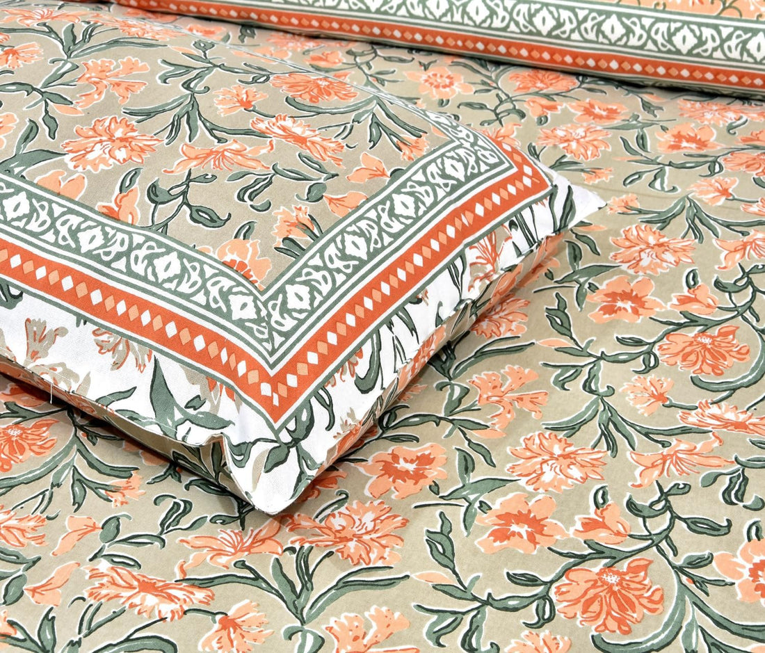 Garden Hand Block Printed Cotton Single Bedsheet | 60x90 inches
