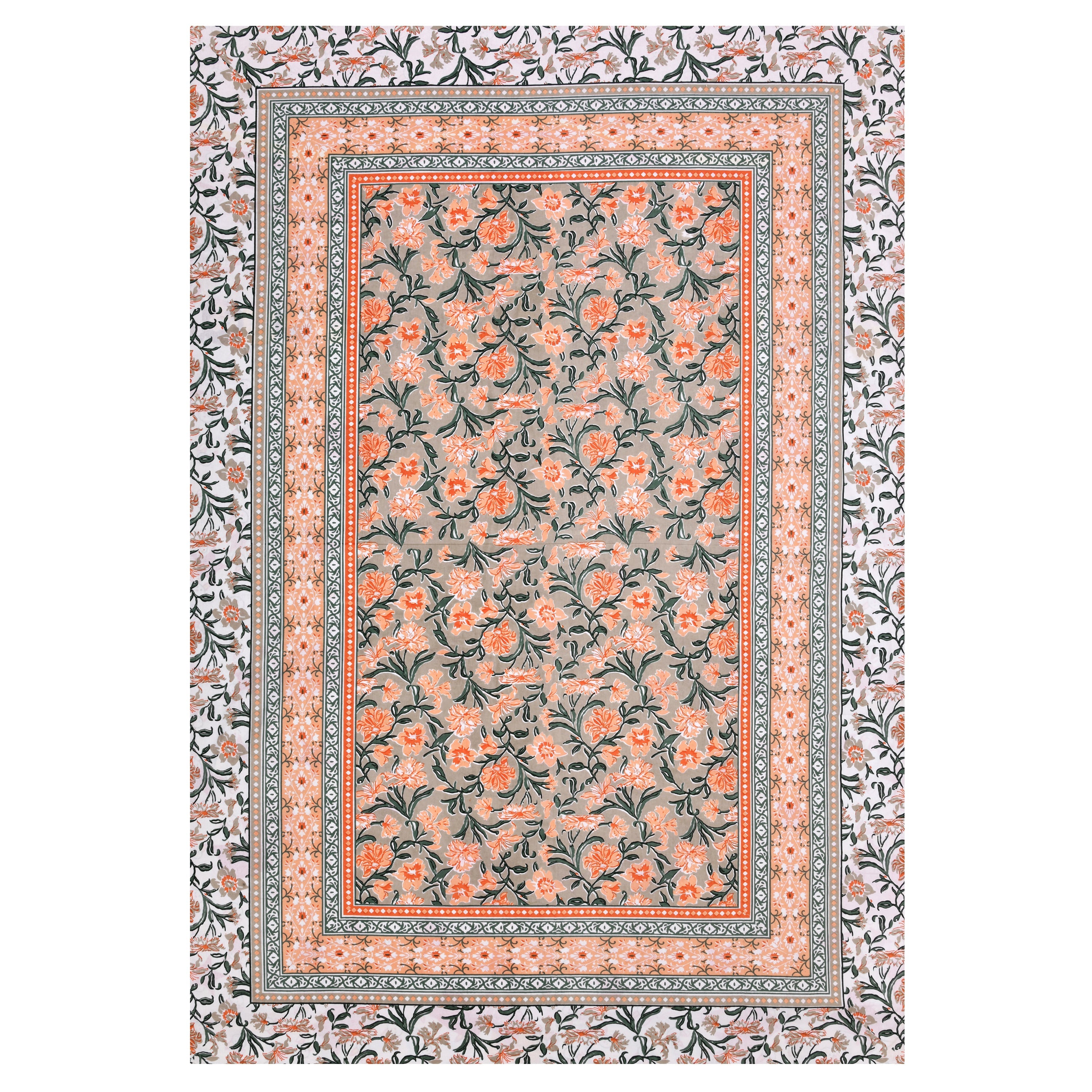 Garden Hand Block Printed Cotton Single Bedsheet | 60x90 inches
