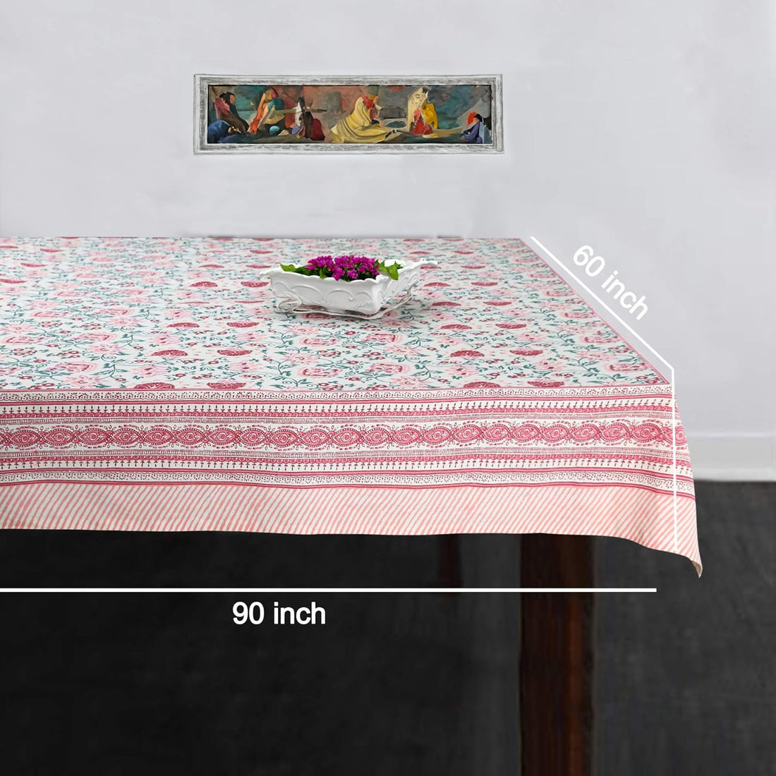 Pink Shalimar Jaal Hand Block Printed Cotton Table Cover I 6 Seater