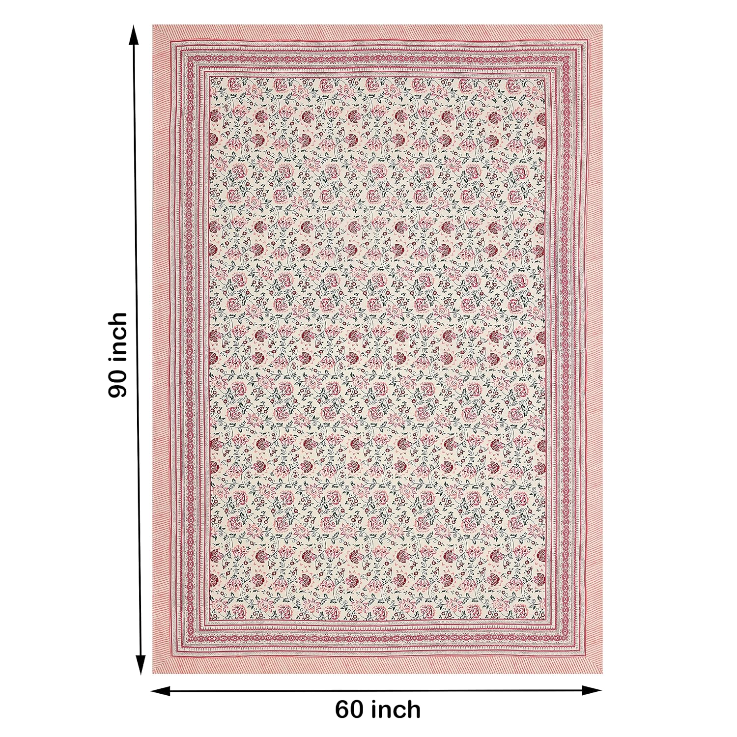 Pink Shalimar Jaal Hand Block Printed Cotton Table Cover I 6 Seater