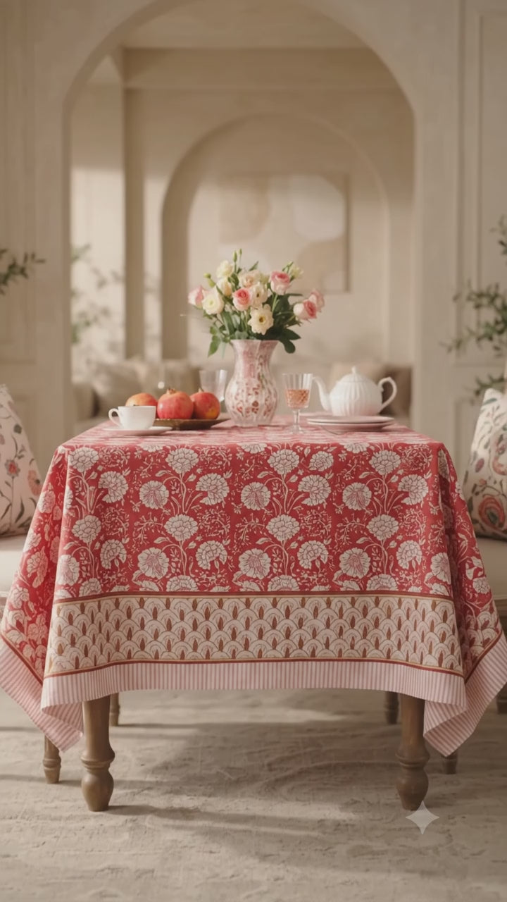 Gulnaar Hand Block Printed Cotton Table Cover I 6 Seater