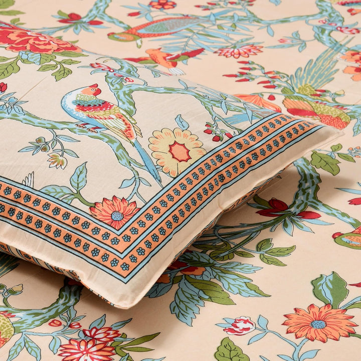 Panchhi Saga Hand Block Printed Cotton King Bedsheet Set | 90×108 | 240 TC