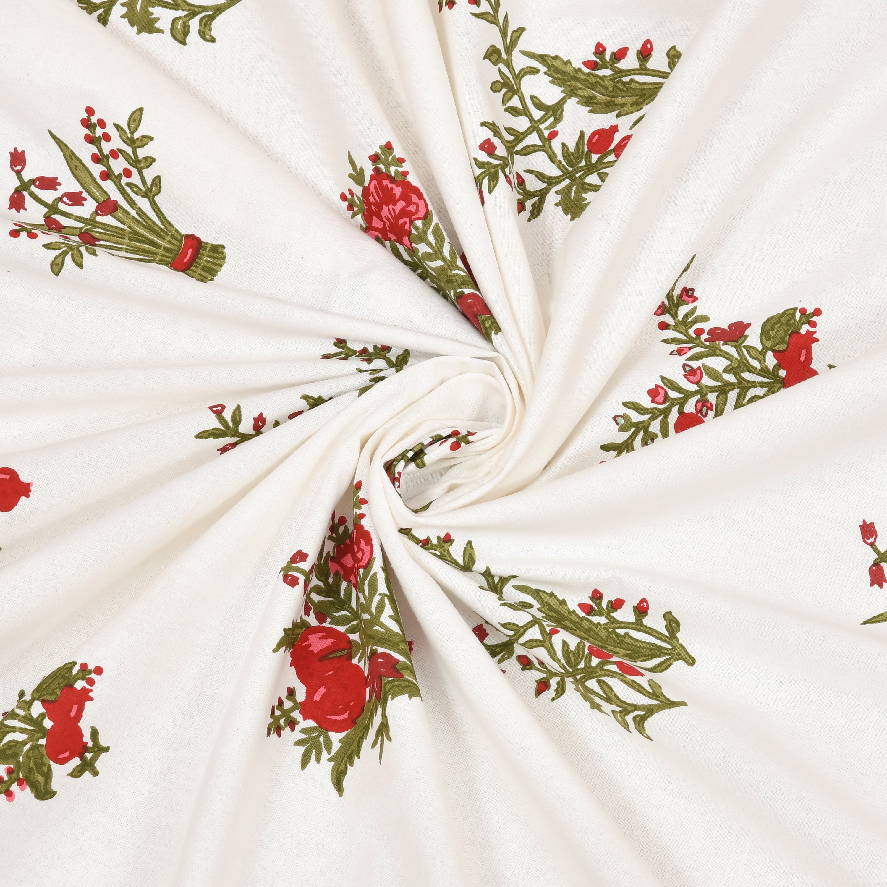 Red Bageecha Hand Block Printed Cotton King Bedsheet Set | 90×108 | 240 TC